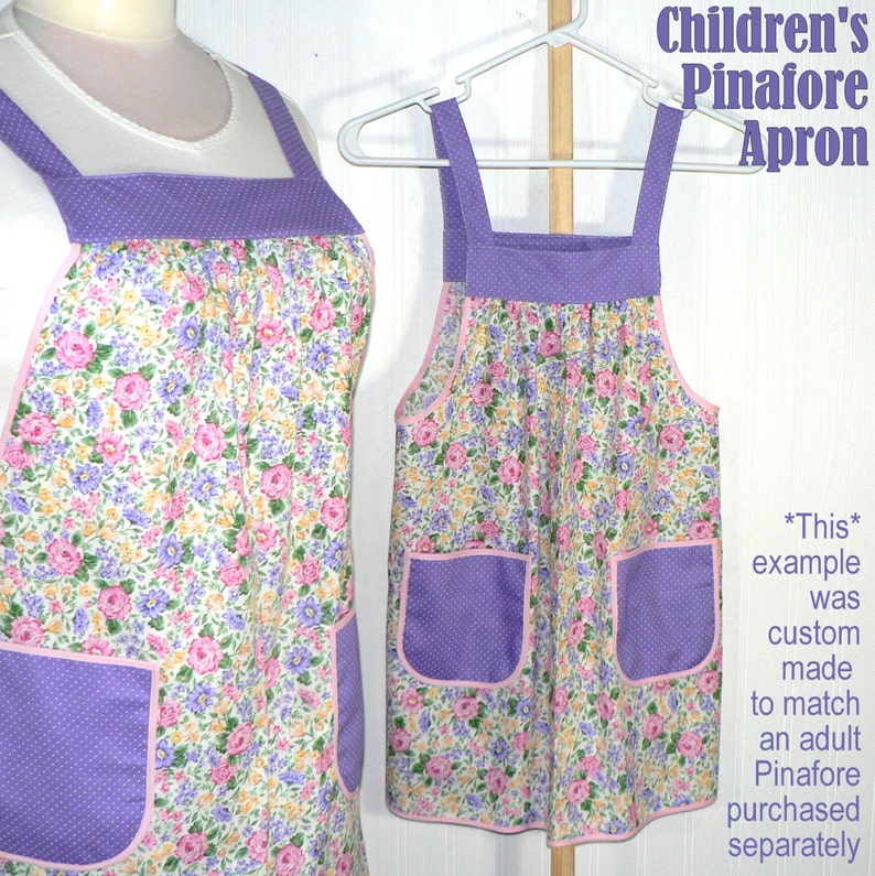 Custom Planned Children's Pinafore Apron with no ties, relaxed fit smock with pockets, 3 sizes, mini-me apron image 6