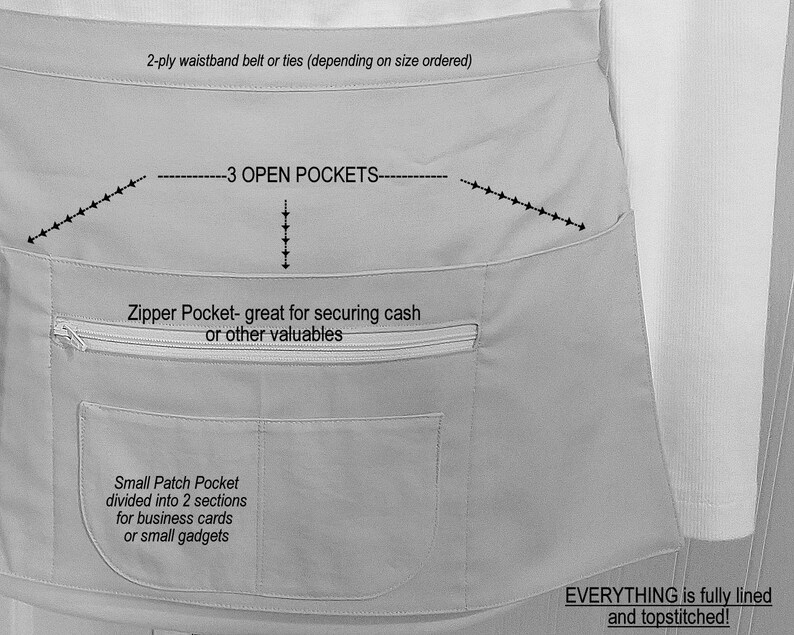 Zesty Zinnia waist apron with pockets for vendors, gardeners, servers, cute teacher apron with secure zipper pocket image 10