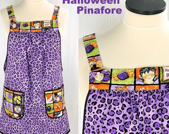 SHIPS FAST Purple Boppity Boo Halloween Pinafore Apron with no ties fits L/XL/2X, relaxed fit smock with pockets, ready to ship now