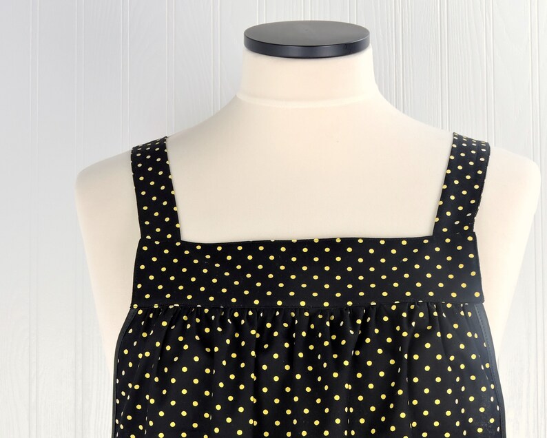 Lemon Fresh Border Print Pinafore Apron with no ties, relaxed fit smock apron made to order XS to 5X, spring & summer retro citrus apron image 9