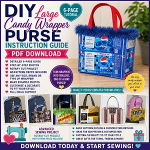 DIY Large Candy Wrapper Purse instruction guide (PDF download) tutorial to make novelty purses using recycled wrappers that YOU collect