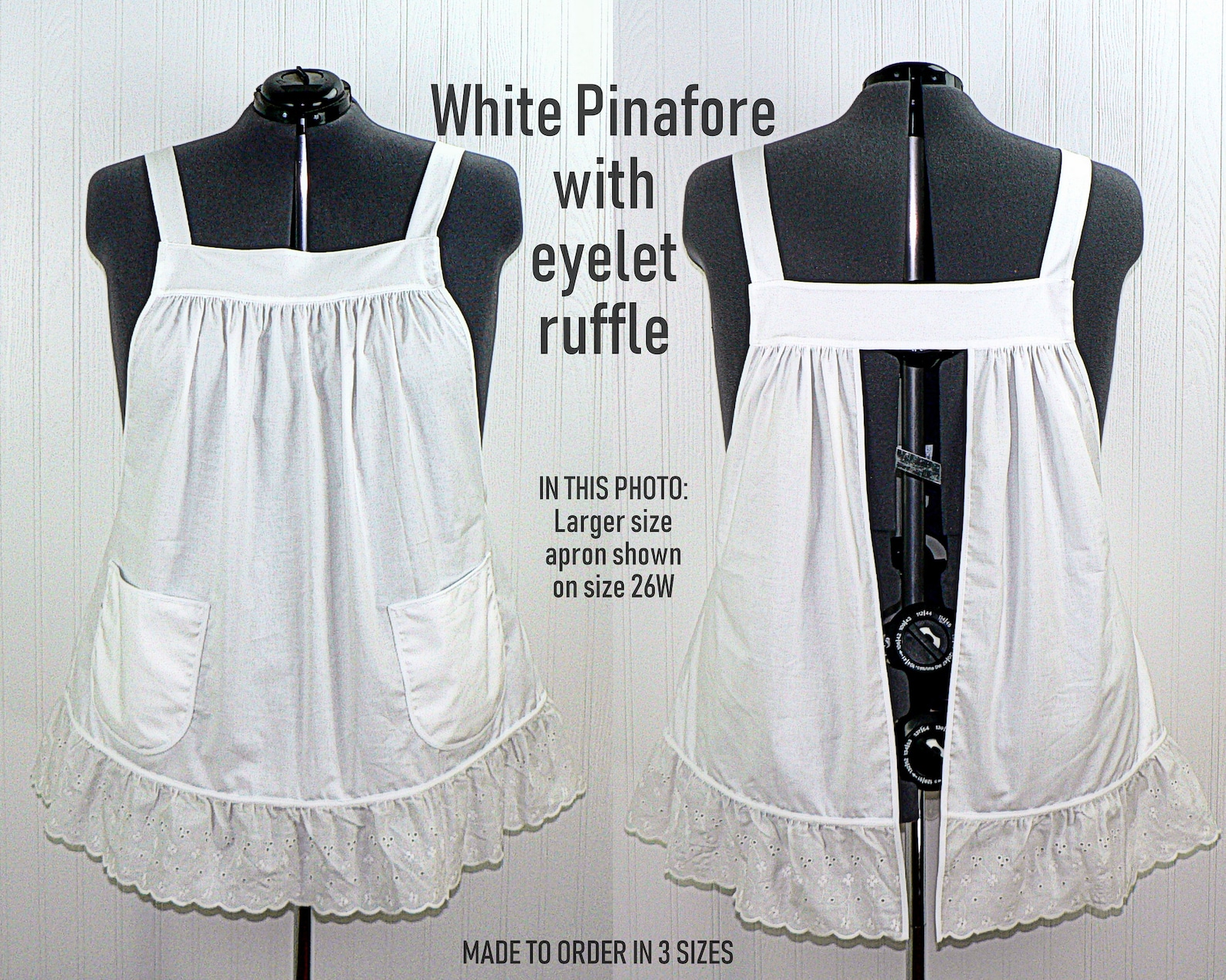 White Pinafore Apron with eyelet ruffle relaxed fit smock Etsy