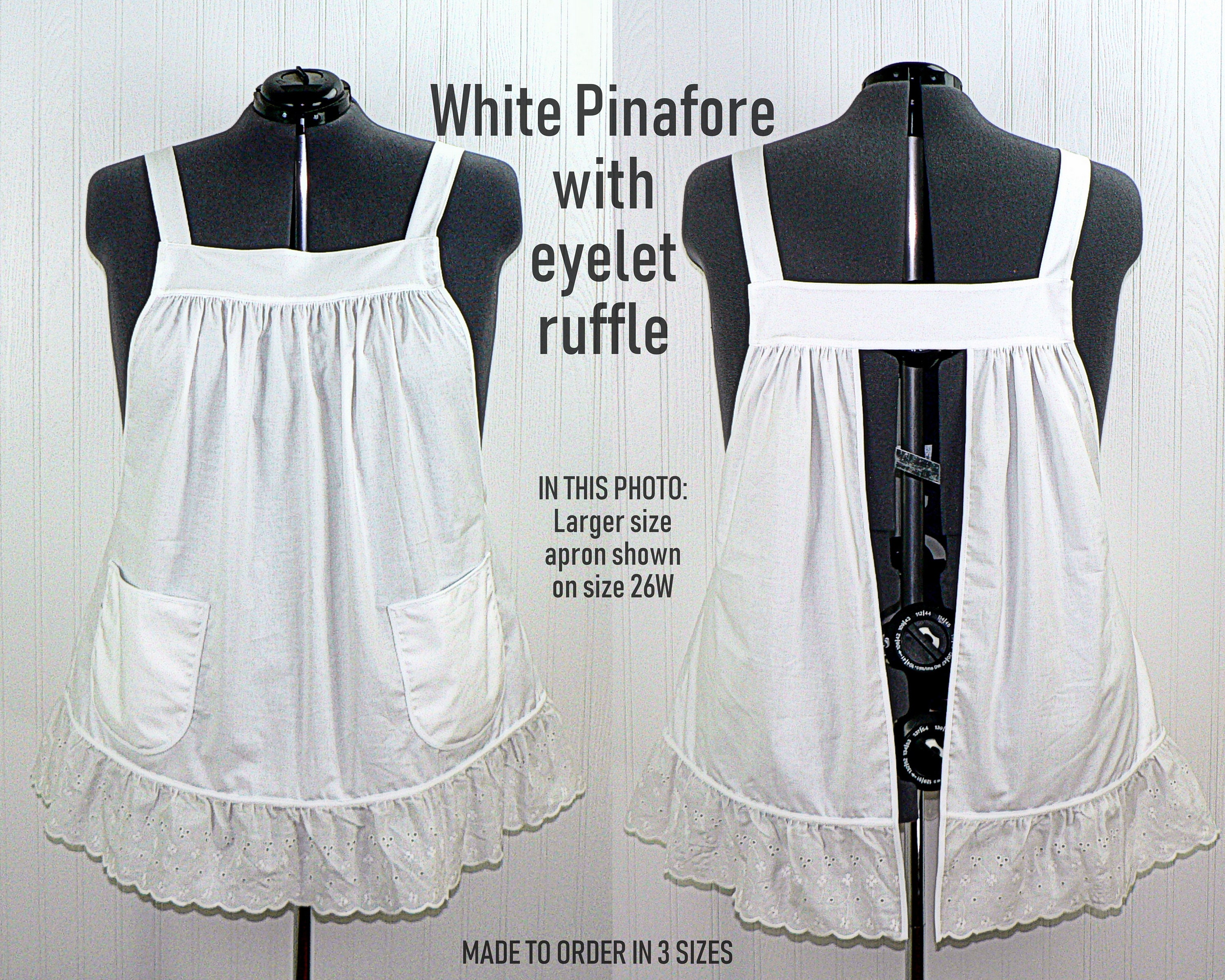 White Pinafore Apron with eyelet ruffle relaxed fit smock Etsy