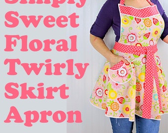 SHIPS FAST Simply Sweet Twirly Skirt Apron (pink floral apron) party hostess apron not available anywhere else, *one size* ready to ship