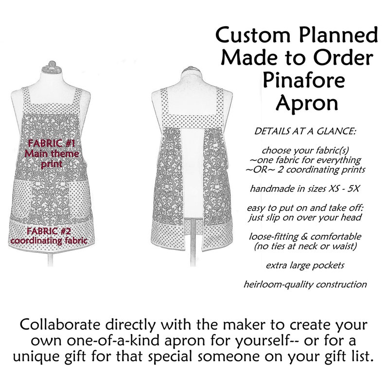 Custom Planned Pinafore Apron choose your own cotton fabrics relaxed fit smock with pockets, made-to-order XS to 5X image 1