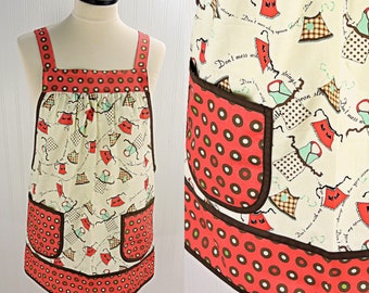 SHIPS FAST Domestic Diva Apron Toss Pinafore Apron with no ties, relaxed fit smock with pockets, standard size fits L-XL-2X, ready to ship