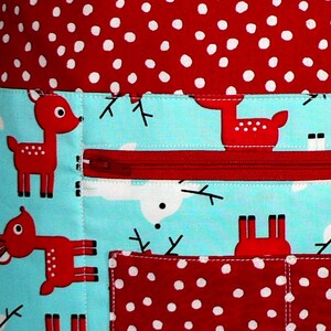 Christmas Vendor Apron with zipper pocket, Jingle Deer 6 pocket apron, Holiday Teacher, Waitress, Daycare Apron image 5