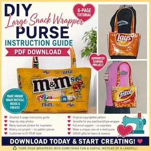 DIY Large Snack Wrapper Purse instruction guide (PDF download) tutorial to make purses using your own recycled wrappers