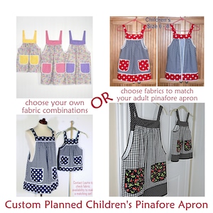 Custom Planned Children's Pinafore Apron with no ties, relaxed fit smock with pockets, 3 sizes, mini-me apron image 1