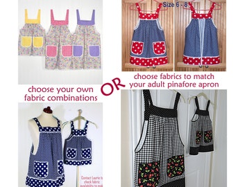 Custom Planned Children's Pinafore Apron with no ties, relaxed fit smock with pockets, 3 sizes, mini-me apron