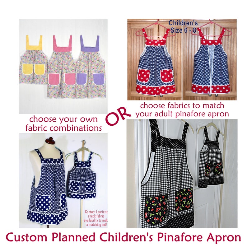 Custom Planned Children's Pinafore Apron with no ties, relaxed fit smock with pockets, 3 sizes, mini-me apron image 1