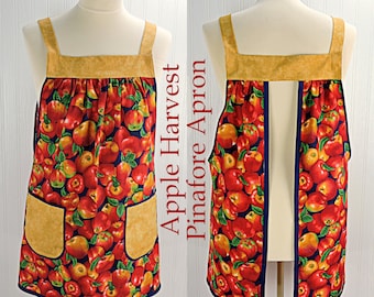 SHIPS FAST Apple Harvest Pinafore Apron with no ties, relaxed fit smock with pockets, standard size fits L-XL-2X, ready to ship