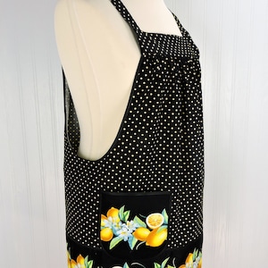 Lemon Fresh Border Print Pinafore Apron with no ties, relaxed fit smock apron made to order XS to 5X, spring & summer retro citrus apron image 6