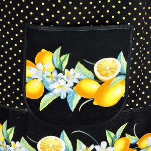 Lemon Fresh Border Print Pinafore Apron with no ties, relaxed fit smock apron made to order XS to 5X, spring & summer retro citrus apron image 7