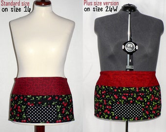 Black Cherries Multi-Pocket Apron with zipper, great for teachers, gardeners, servers, made after order in 2 sizes