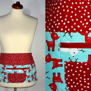 Christmas Vendor Apron with zipper pocket, Jingle Deer 6 pocket apron, Holiday Teacher, Waitress, Daycare Apron image 3