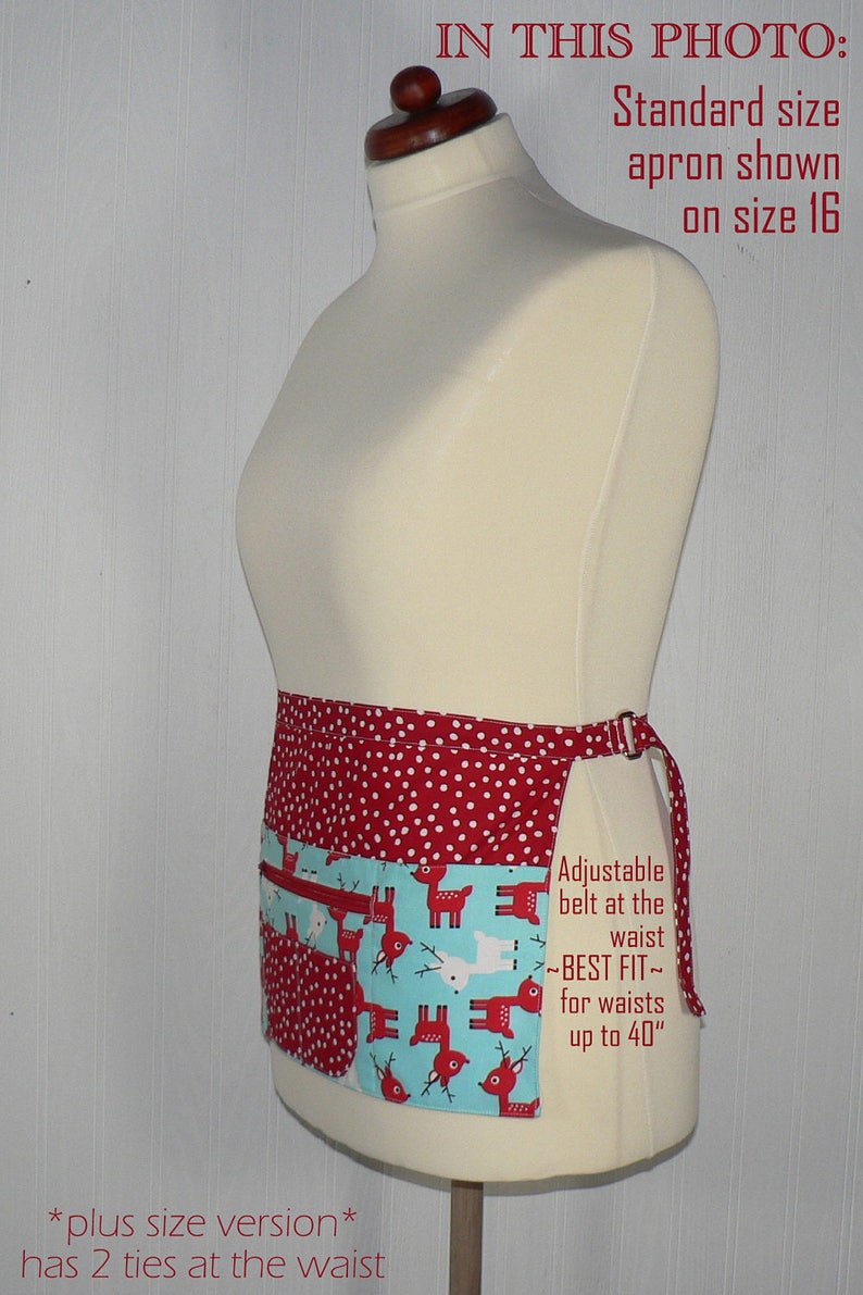 Christmas Vendor Apron with zipper pocket, Jingle Deer 6 pocket apron, Holiday Teacher, Waitress, Daycare Apron image 7