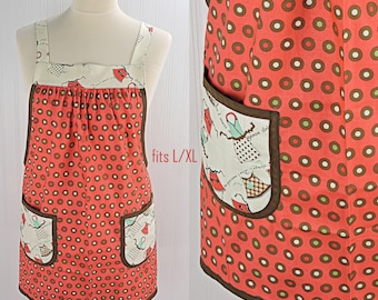 SHIPS FAST Domestic Diva Polka Dot Pinafore Apron with no ties, relaxed fit smock with pockets, standard size fits L-XL-2X, ready to ship