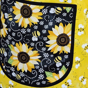 Charming Bees & Sunflowers Pinafore with no ties, relaxed fit smock with pockets, sunny yellow kitchen apron XS 5X image 6