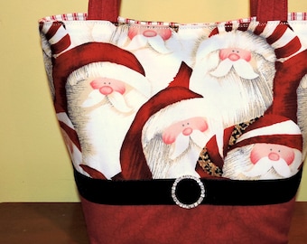 Leopard Santa Christmas Purse with velvet belt and rhinestone buckle, Cute Santa Bag, handmade after order