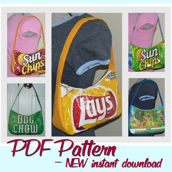 DIY Chip Zip Purse instruction guide (PDF download) tutorial to make novelty purses using recycled wrappers & coordinating fabric