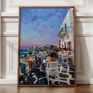 Mykonos Acrylic Art Print, Greek Island Wall Poster, Sunset