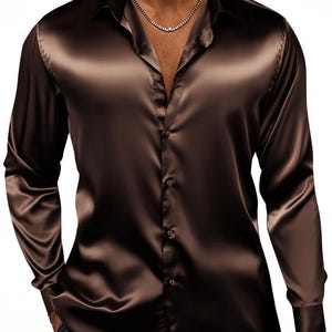 Chemise Homme Habillée En Soie Satinée - Coupe Slim Fit, Manches Longues - NEUVE Avec étiquettes