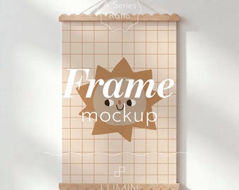 Nursery and Kids Room Hanging Frame Mockup with Light Wood
