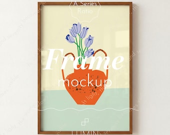 Vertical DIN A Ratio Frame Mockup with Dark Brown Thin Wood