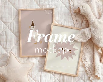 Nursery Flatlay Two Frame Mockup A4 Vertical PSD for Baby Room