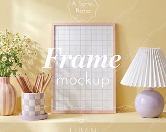 Pastel Pink Frame Mockup A4 Vertical PSD – Eclectic Kids Room Wall Art