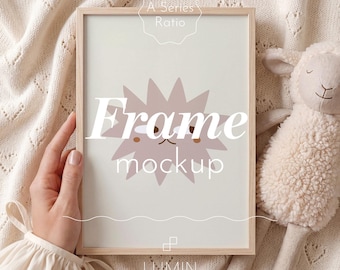 Nursery Flatlay Close-Up Frame Mockup A4 Vertical PSD for Baby Room