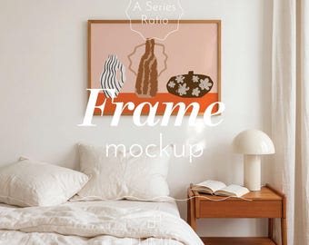 Horizontal DIN A Frame Mockup in a Minimalist Bedroom
