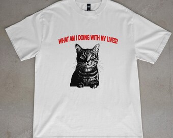 What Am I Doing With My Lives Cat T-Shirt, Vintage Black Cat Shirt