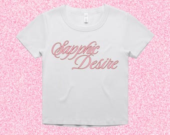 Sapphic Desire Coquette Lesbian Baby Tee, Cute WLW Pride Crop Top, Femme LGBTQ Shirt Women, 100% Cotton