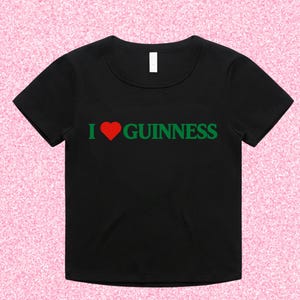 I Love Guinness Funny St Patricks Day Baby Tee Crop Top Shirt, I Heart Beer, Green St Patty's Cropped T-Shirt Women Black