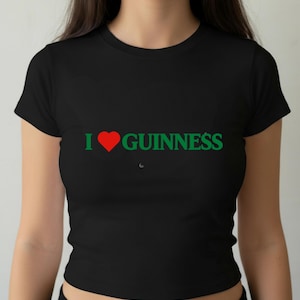 I Love Guinness Funny St Patricks Day Baby Tee Crop Top Shirt, I Heart Beer, Green St Patty's Cropped T-Shirt Women