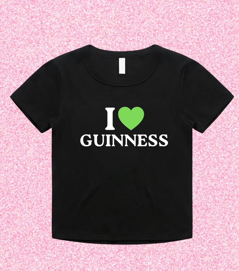 I Love Guinness Funny St Patricks Day Baby Tee Shirt, St Patty's Cute Beer Crop Top T-Shirt, Green Graphic Saint Paddy's Party Tee for Women Black