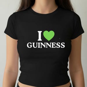 I Love Guinness Funny St Patricks Day Baby Tee Shirt, St Patty's Cute Beer Crop Top T-Shirt, Green Graphic Saint Paddy's Party Tee for Women image 1