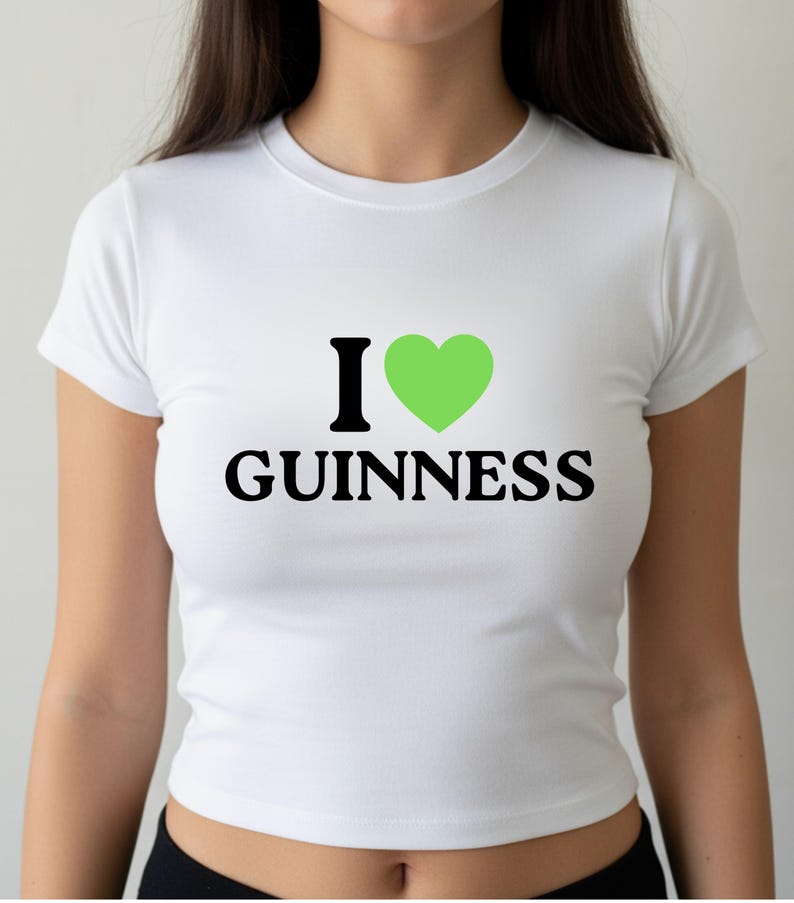 I Love Guinness Funny St Patricks Day Baby Tee Shirt, St Patty's Cute Beer Crop Top T-Shirt, Green Graphic Saint Paddy's Party Tee for Women image 3