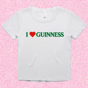 I Love Guinness Funny St Patricks Day Baby Tee Crop Top Shirt, I Heart Beer, Green St Patty's Cropped T-Shirt Women White