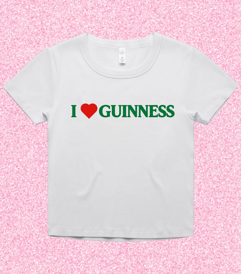 I Love Guinness Funny St Patricks Day Baby Tee Crop Top Shirt, I Heart Beer, Green St Patty's Cropped T-Shirt Women White