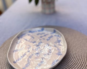 Piatto da portata in gres fatto a mano / Grande piatto in ceramica organica / Piatto da portata dipinto a mano