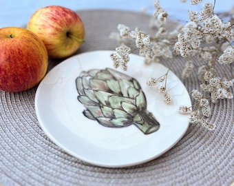 Plato de cerámica pintado a mano – Plato de cerámica botánica con alcachofa
