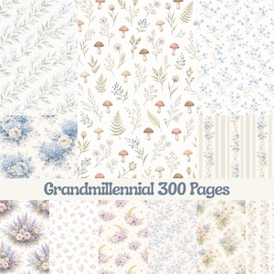 Akvarell Grandmillennial sömlösa mönster, pastellblommor, ränder, pläd, glitter, digitalt upprepande mönster, scrapbookpapper