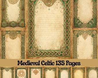 Medieval Celtic Manuscript Junk Journal Pages, Celtic Knot Scrapbook Paper, Printable Ephemera (Digital Download)