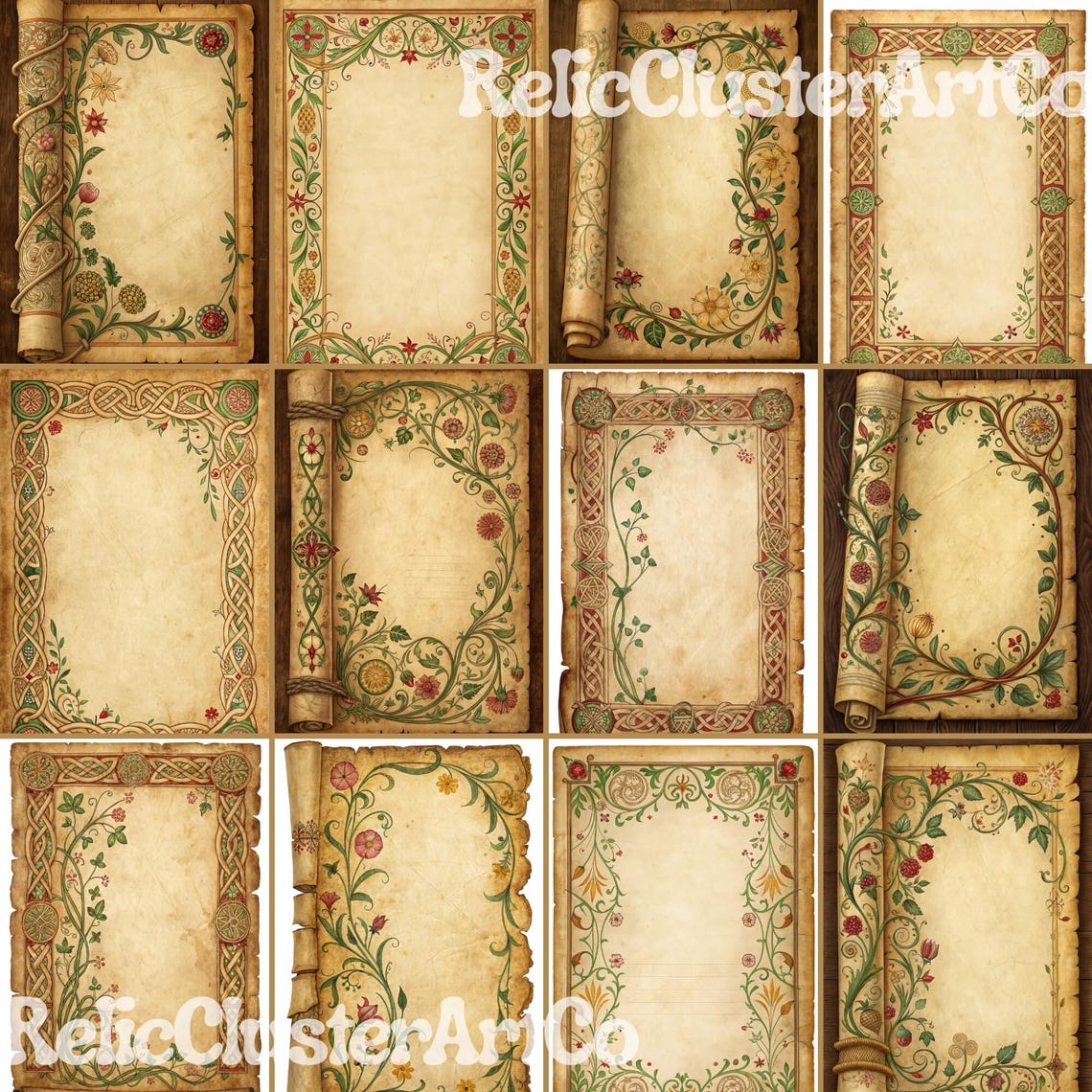 Illuminated Medieval Manuscript Digital Paper | Medieval Parchment Junk ...