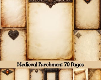 Papel de pergamino medieval, páginas de manuscritos antiguos, diario basura efímero vintage (descarga digital)