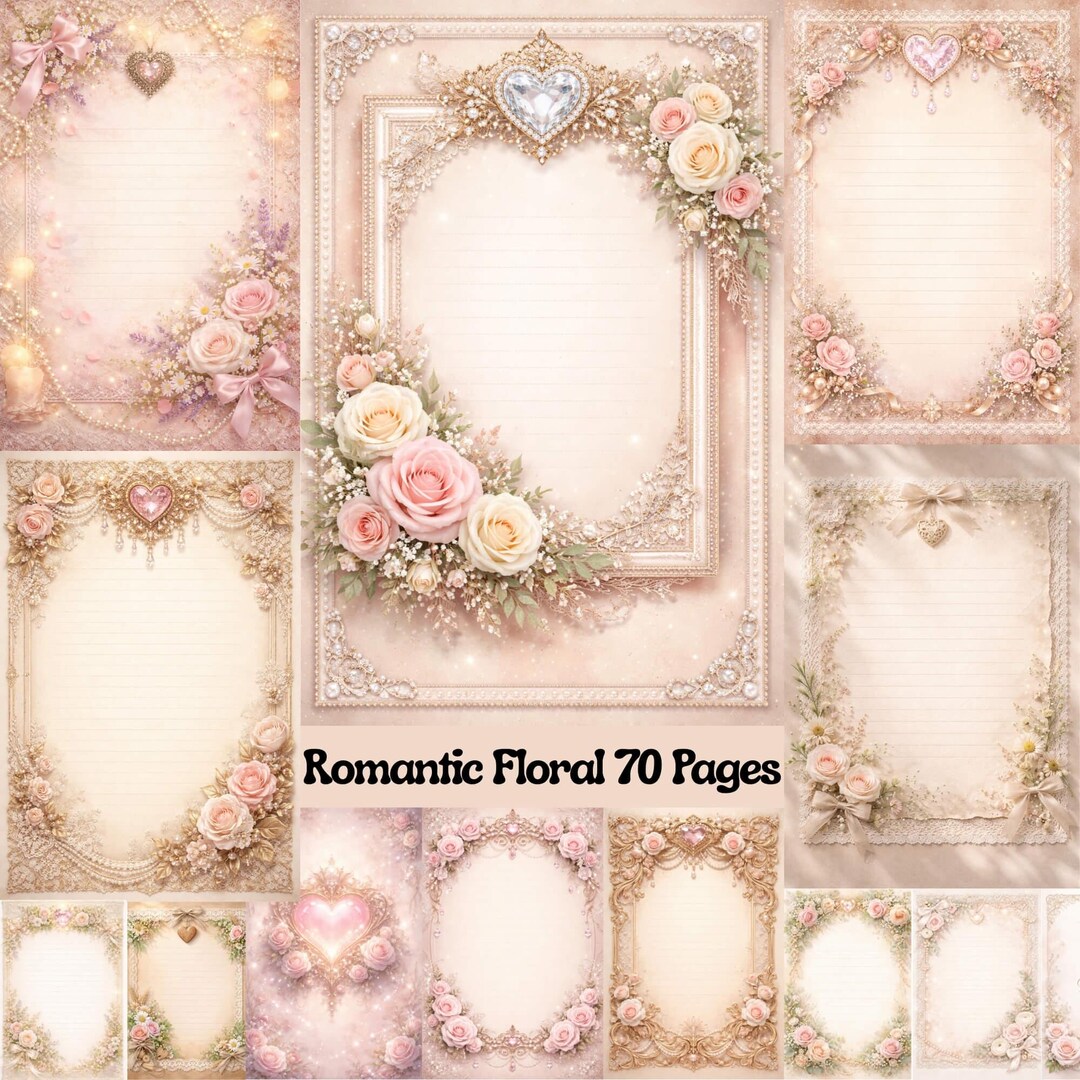 Romantic Floral Junk Journal Kit, Shabby Chic Digital Paper (digital ...