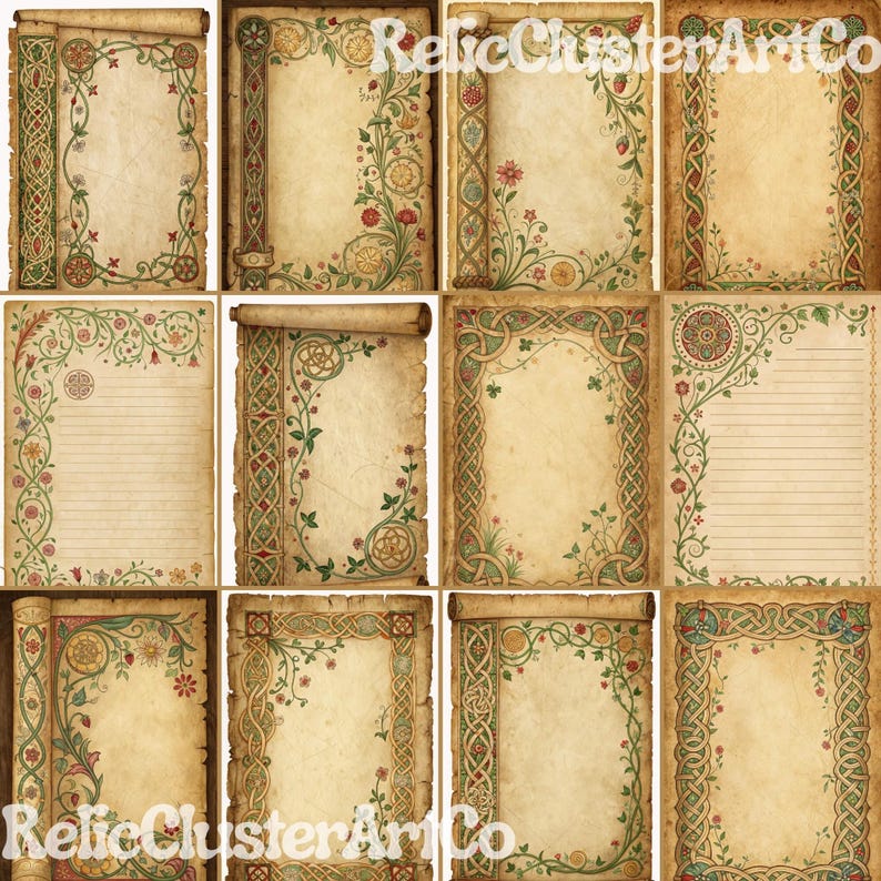 Illuminated Medieval Manuscript Digital Paper | Medieval Parchment Junk ...